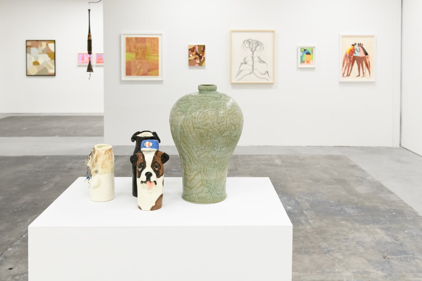 Installation shot of Hashimoto Contemporary's 10 Year Anniversary Exhibition featuring ceramic works by David Heo and Katie Kimmel