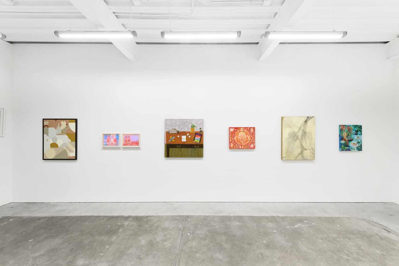 Installation shot of Hashimoto Contemporary's 10 Year Anniversary Group Exhibition featuring works by MADI, Joel Daniel Phillips, Gabe Langholtz, Peter Gronquist, and Nicholas Bono Kennedy