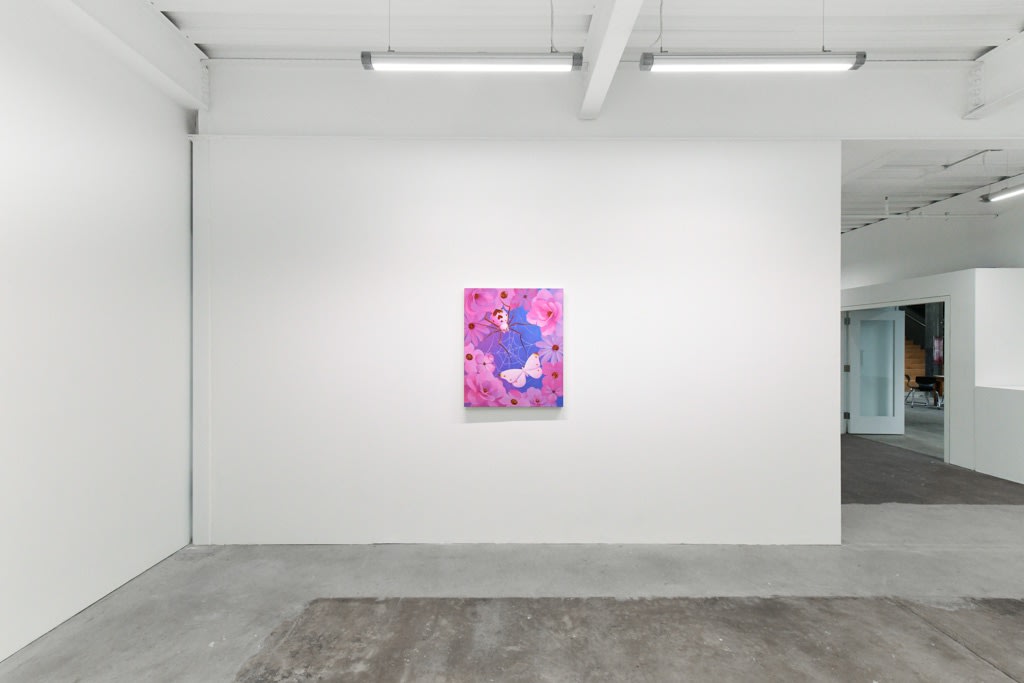 installation view of Megan Ellen MacDonald's exhibition "What Doesn't Kill You" at Hashimoto Contemporary San Francisco. The painting "Captivated" is depicted at center.