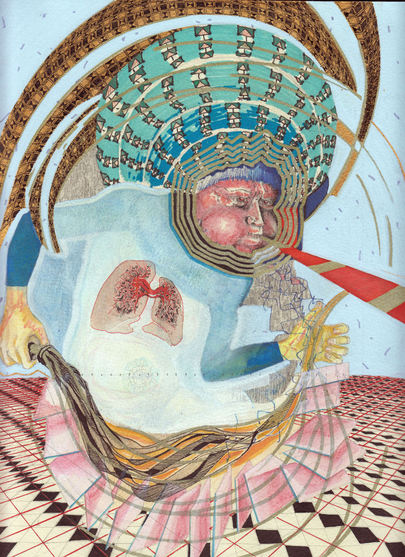 Zephyros, West Wind by Peter Depelchin, 2020, mixed media on Arches cream paper, 31x23cm