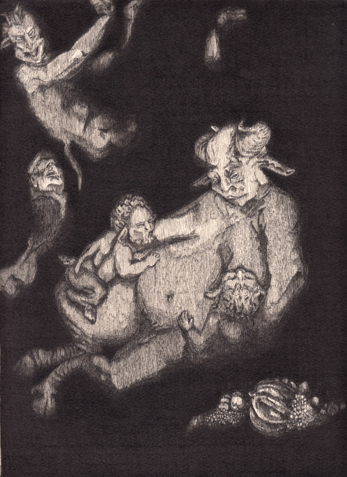 Hommage à Pan III by Peter Depelchin, 2020, Pen en Chinese ink on Arches cream paper, 31x23cm
