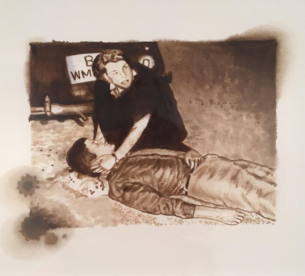 Soheila Sokhanvari, Benno Ohnesorg, 2017 Crude oil on paper 14 x 16.5 cm