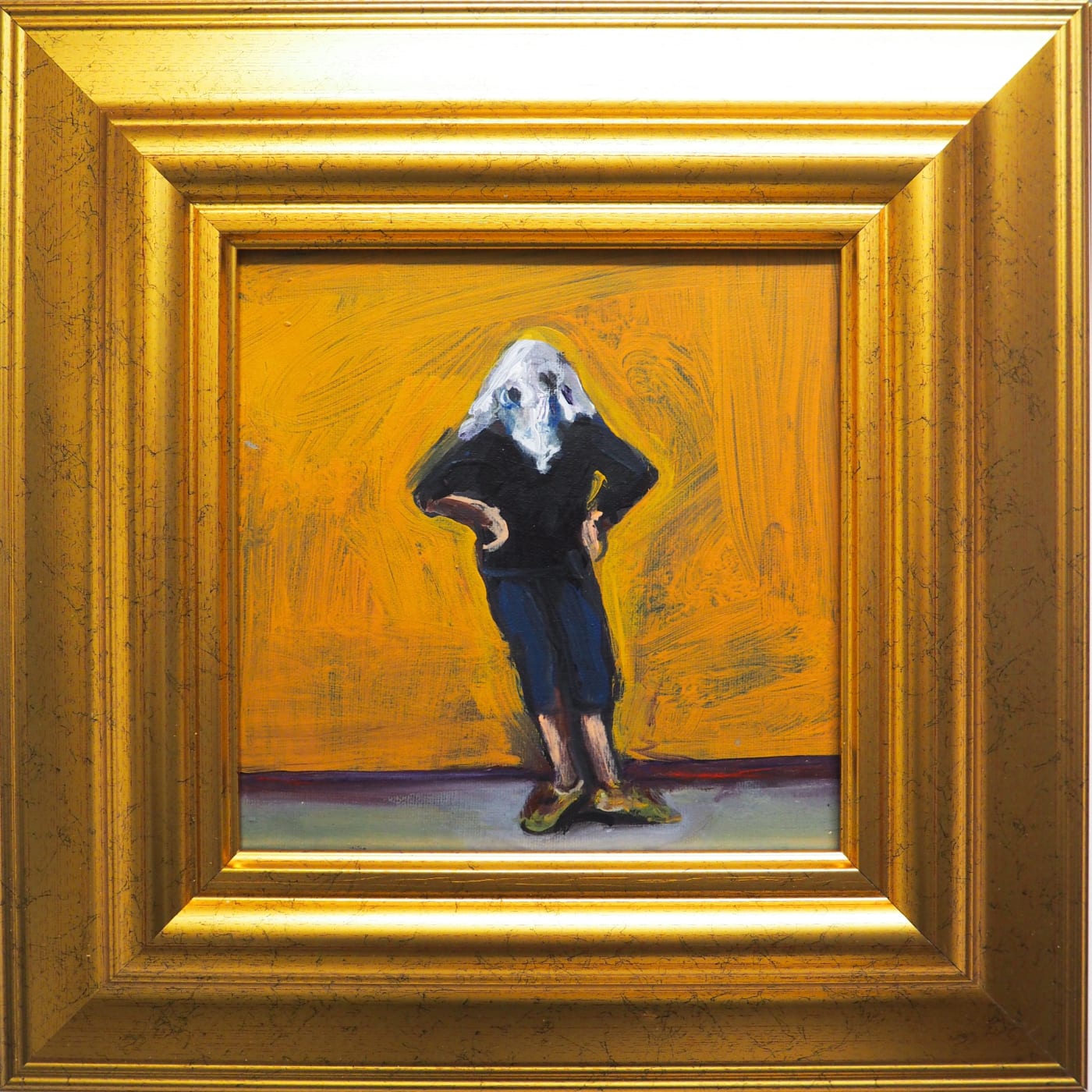 Yassine Balbzioui, waiting, 2018 Oil on canvas 35.2 x 35.2 cm (framed)