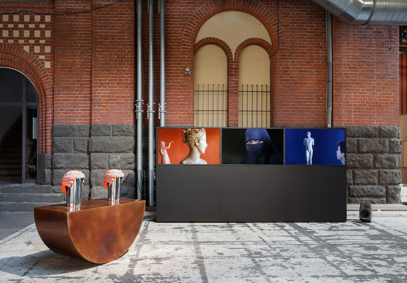 GUAN XIAO exhibition view, Something Always Happens Keeps Happening, abc – art berlin contemporary, 2014 Action, 2014 single channel HD video, 3 screens, color, sound 10:00 min. edition of 5 (+1AP) GX/I 15-02/API