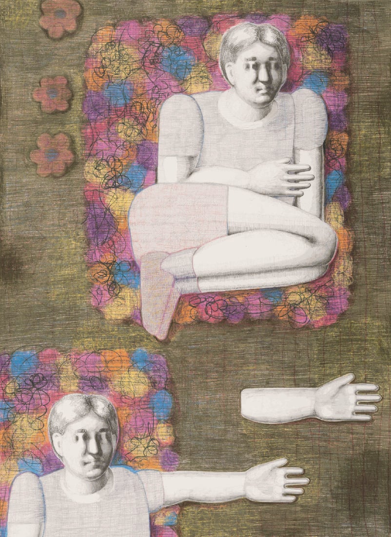 Lukas Kaiser, Wiese, 2019, 91 × 71cm / 36 × 28in, Pencil and coloured pencil, watercolour on paper