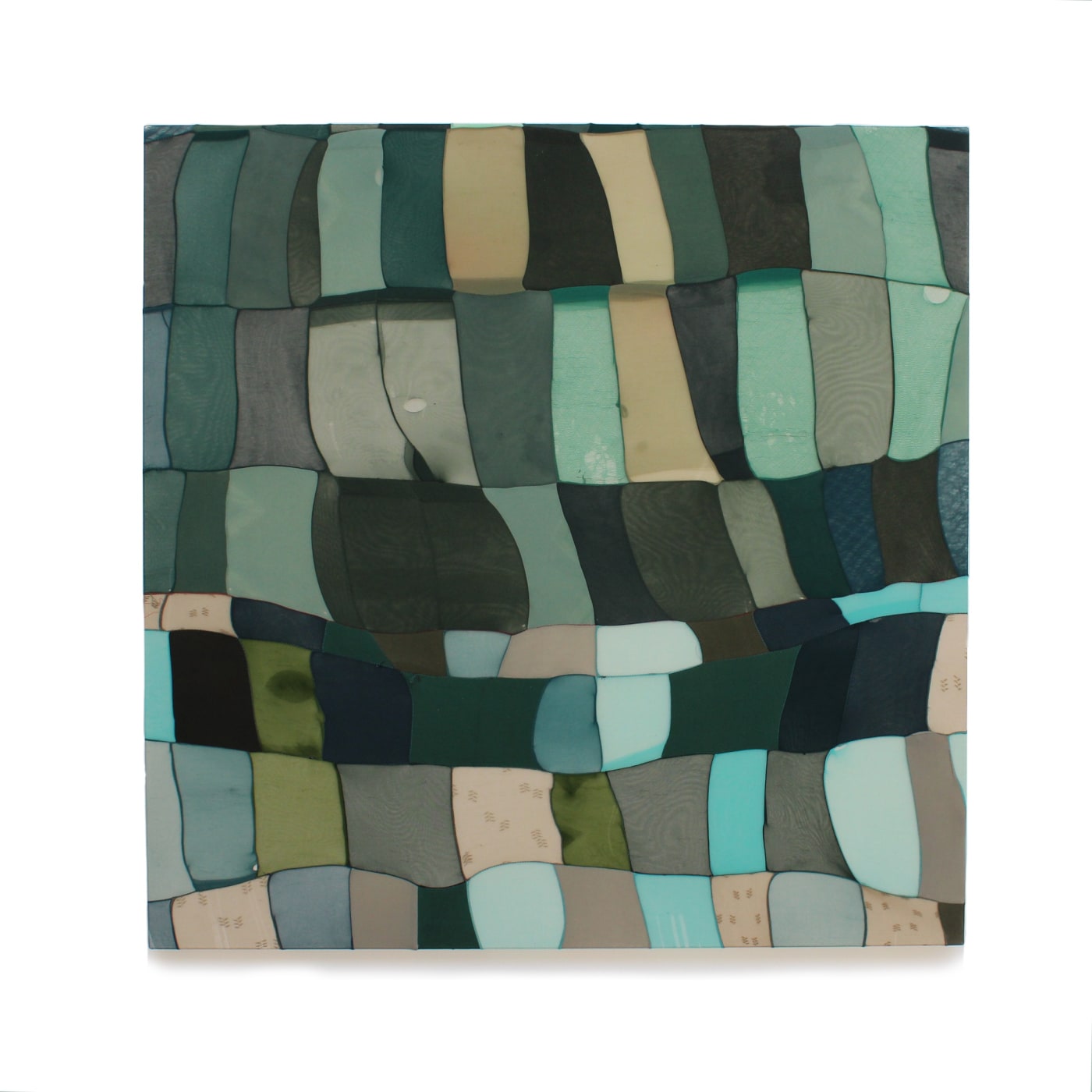 Turiya Magadlela, Luhlaza Okotjani II (The grass is always greener), 2021, 150 × 150 cm / 59 1/8 × 59 1/8 in, Nylon and cotton pantyhose and sealant on canvas
