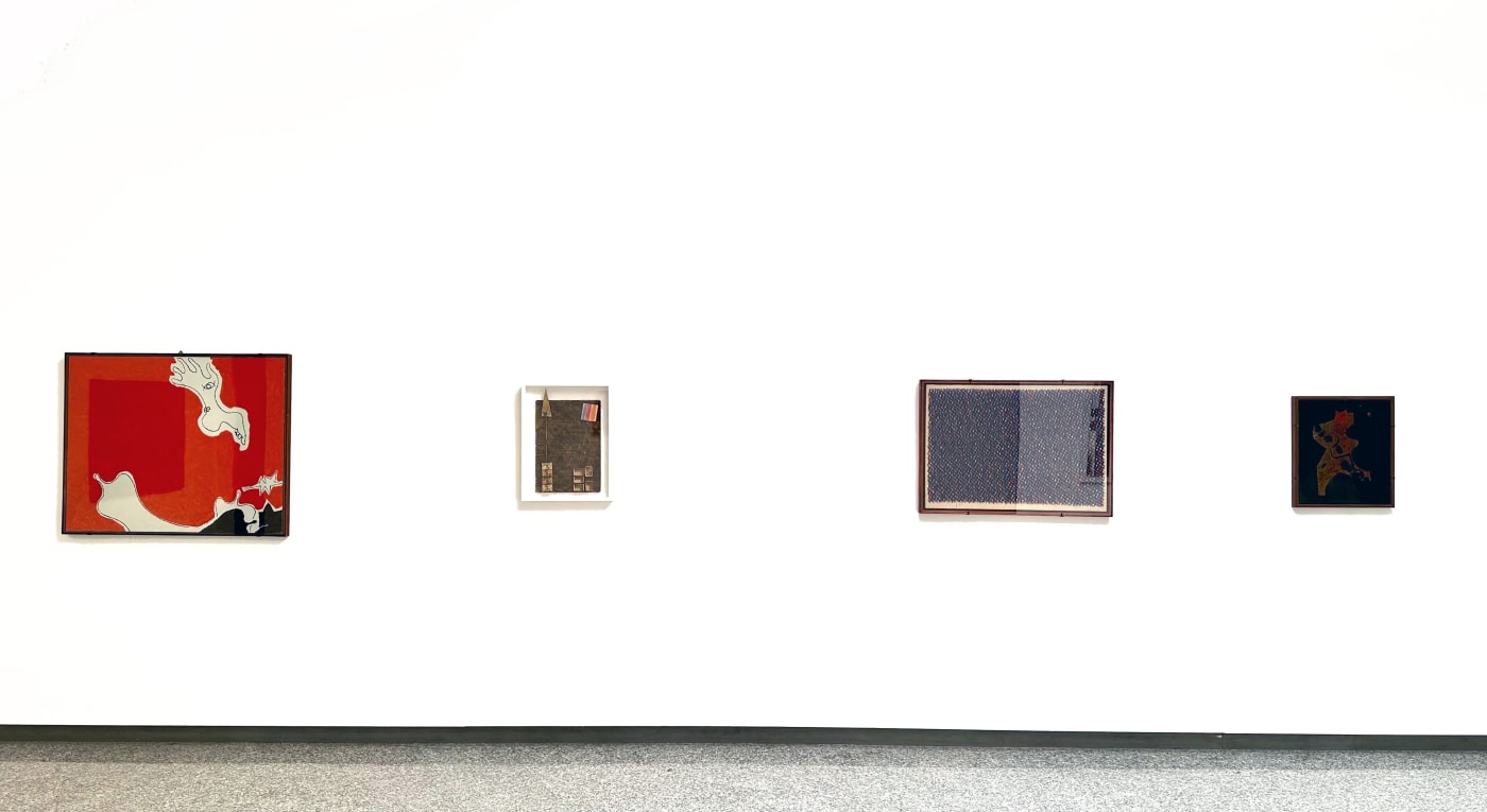 Veduta della mostra con le opere di Licini, Melotti, Dorazio e Burri. (Da sinistra verso destra)