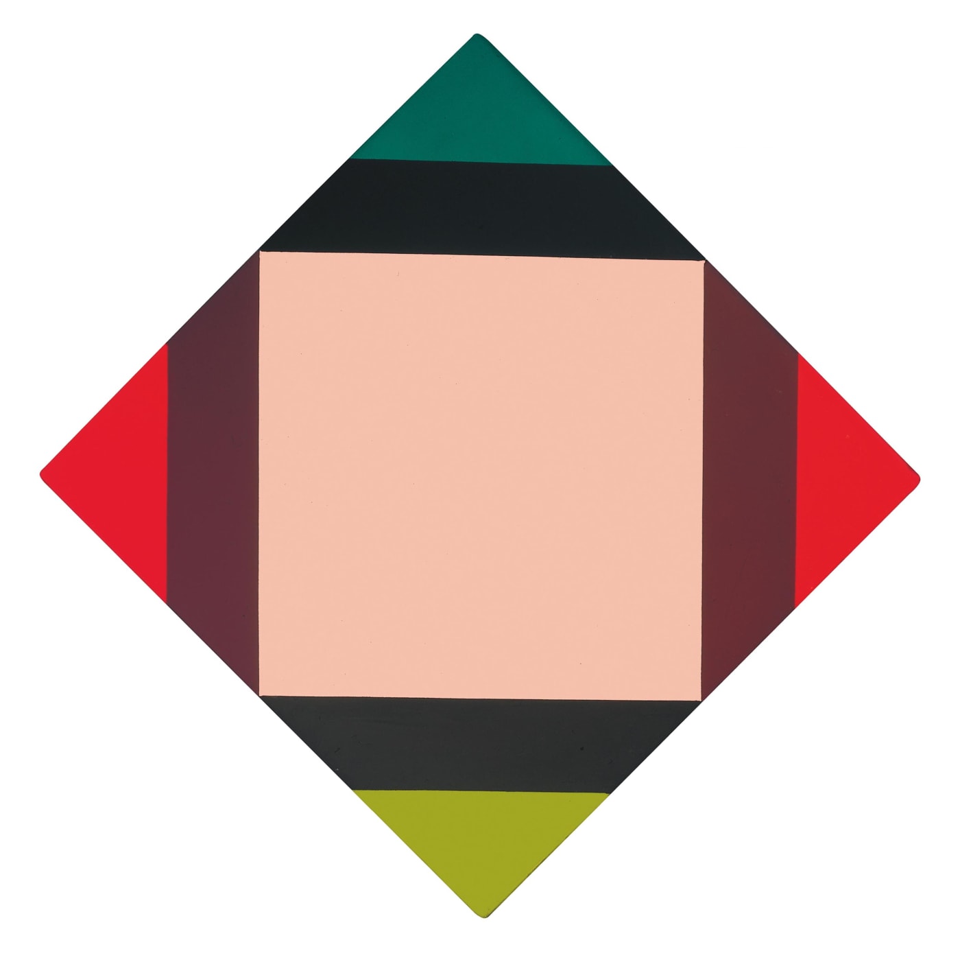 transcoloration zu rot auf grun, 1972, olio su tela, cm 40x40