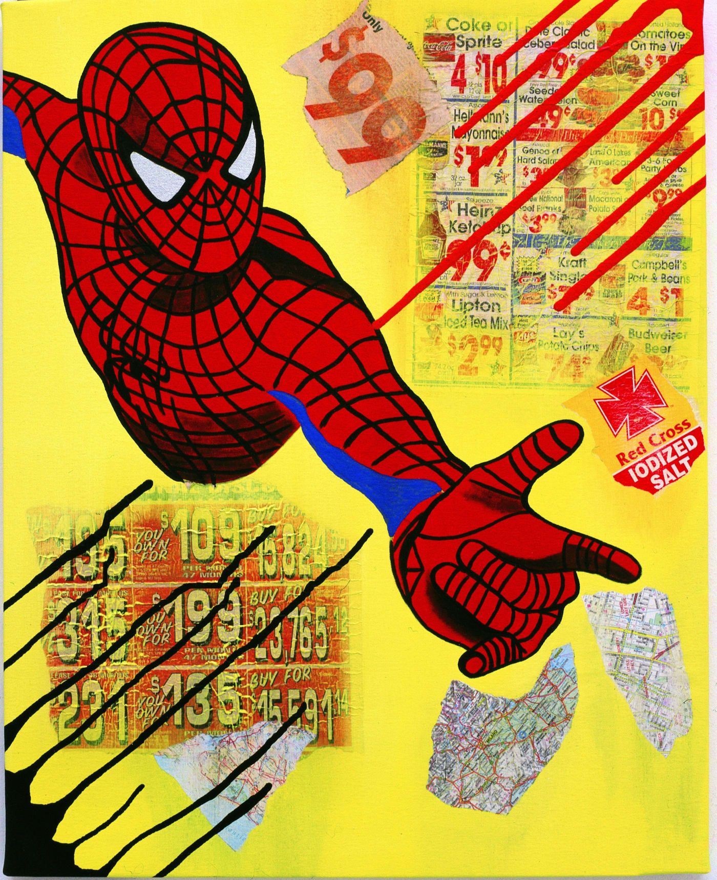 Spider Sale, 2003, acrilico e collage su tela, cm 76x61