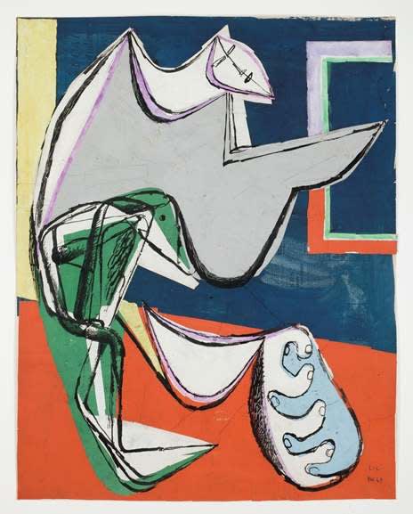 Le Corbusier - Icon, 1949. Collage of gouache laid paper and newspaper and ink