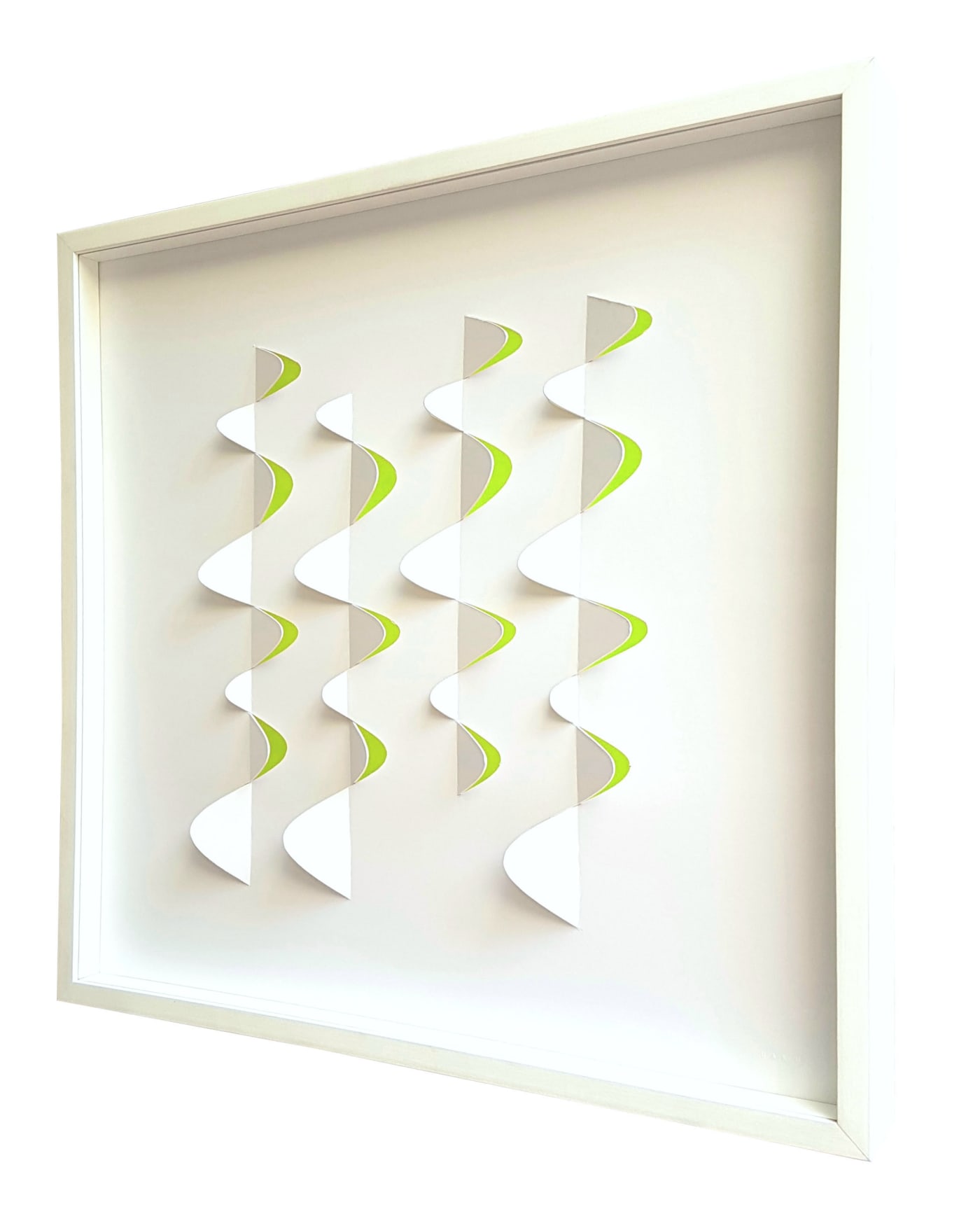 Barks No.6 Blanco-limón, 2012 Cut and folded cardboard, plexiglass and LED´s 23 3/5 × 23 3/5 × 2 4/5 in 60 × 60 × 7 cm