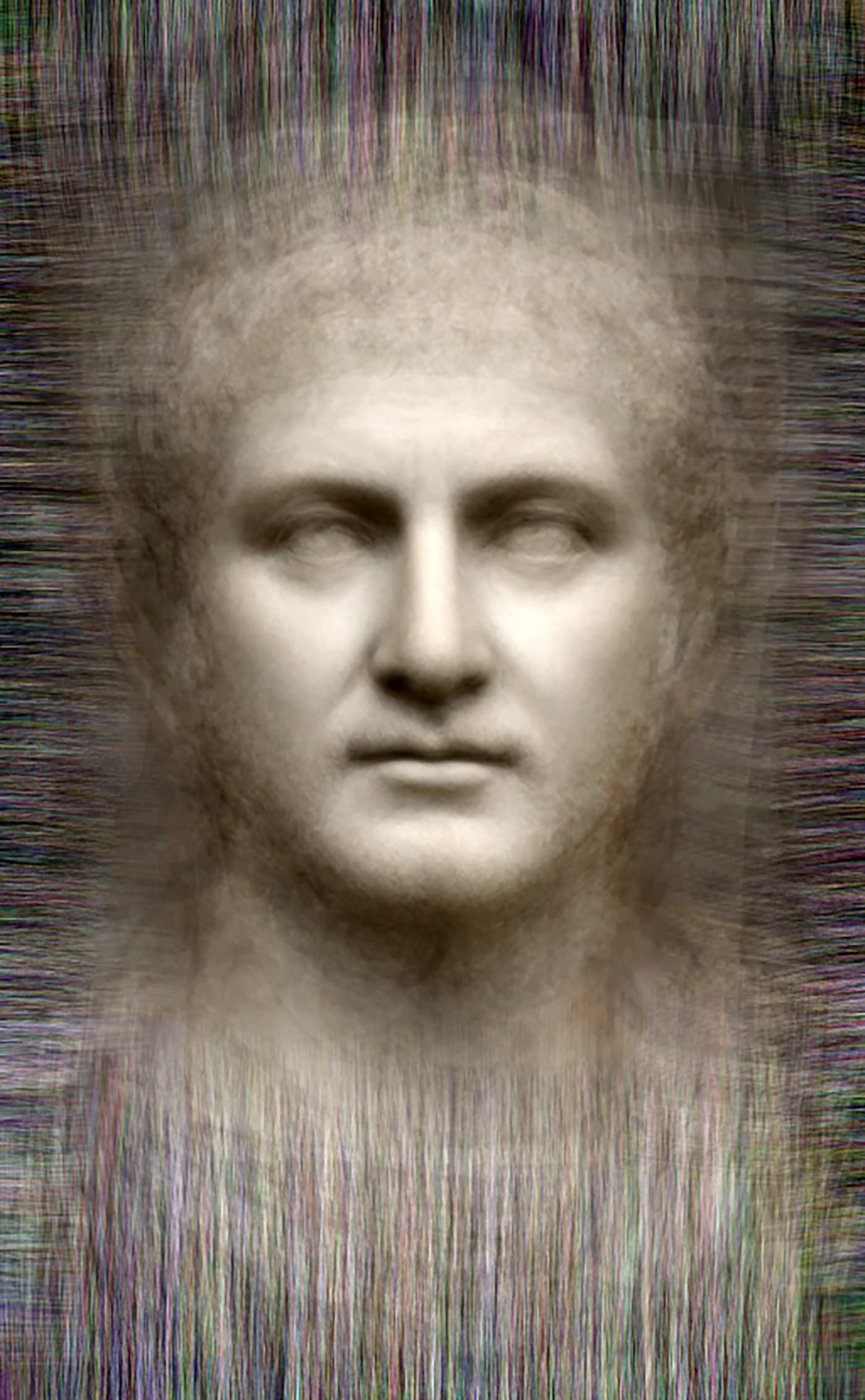 Power - All Roman Emperors representations of whose faces survive, 2014 Chromogenic Colour Print, Electroluminescent Paper, Half-silvered Acrylic 23 3/5 × 16 1/2 in 60 × 42 cm
