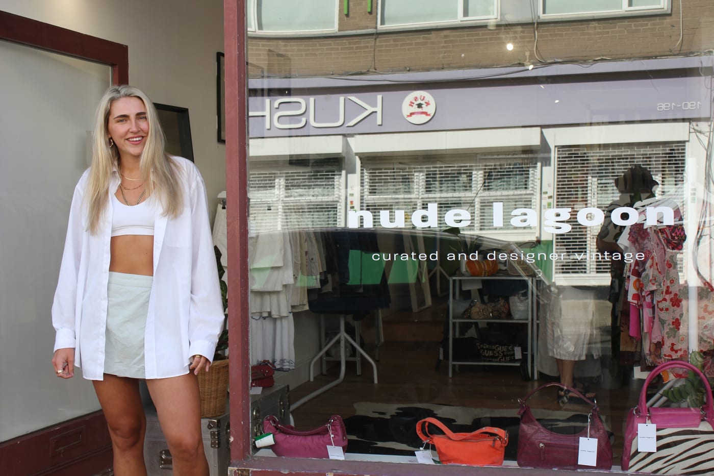 Caitlin at Nude Lagoon, Vintage Shop, 205 Deptford High Street, Photo by Mark Shackleton, 2022