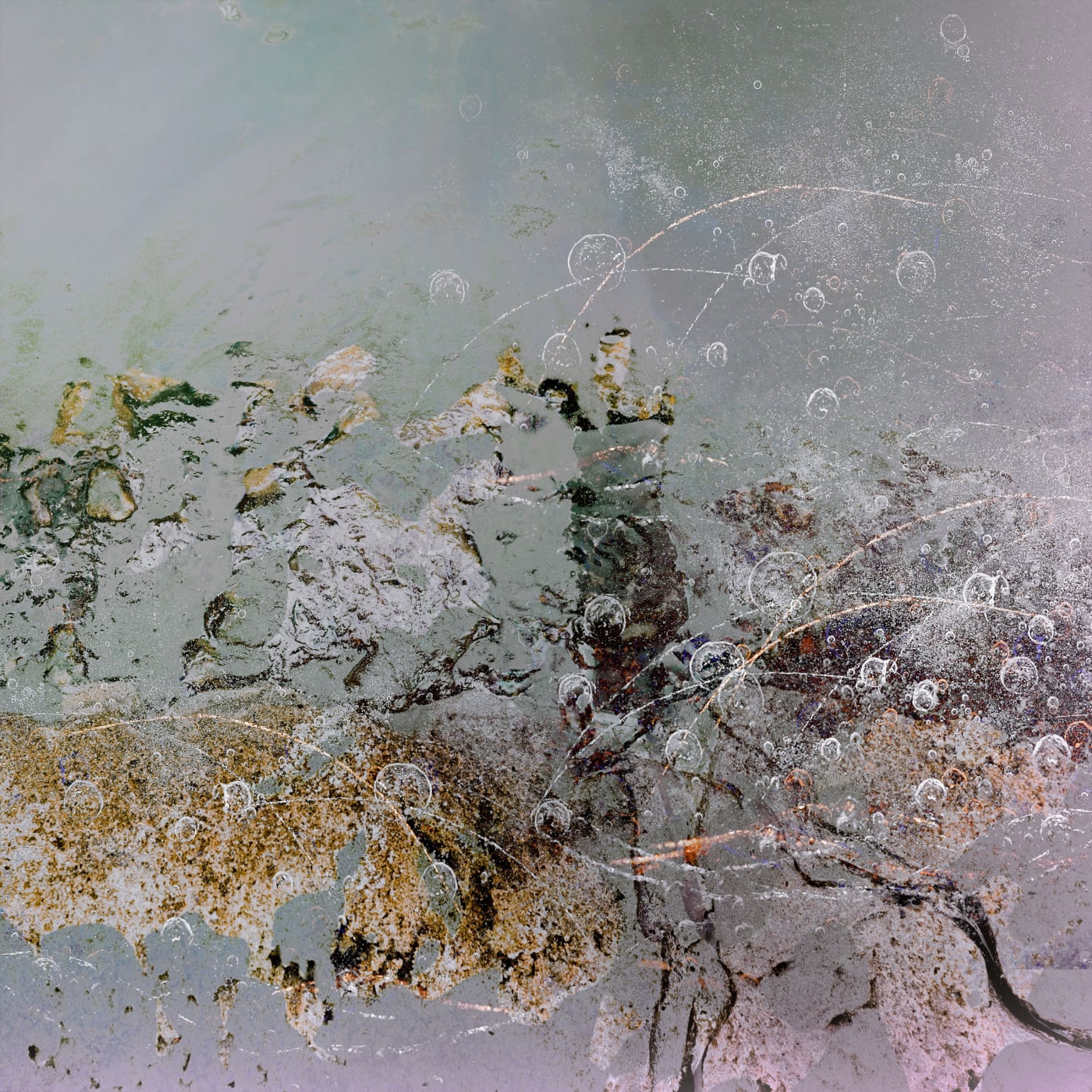 Valda Bailey, Cosmos II, Moon Gold and Pink Gold leaf on Glass, 2019