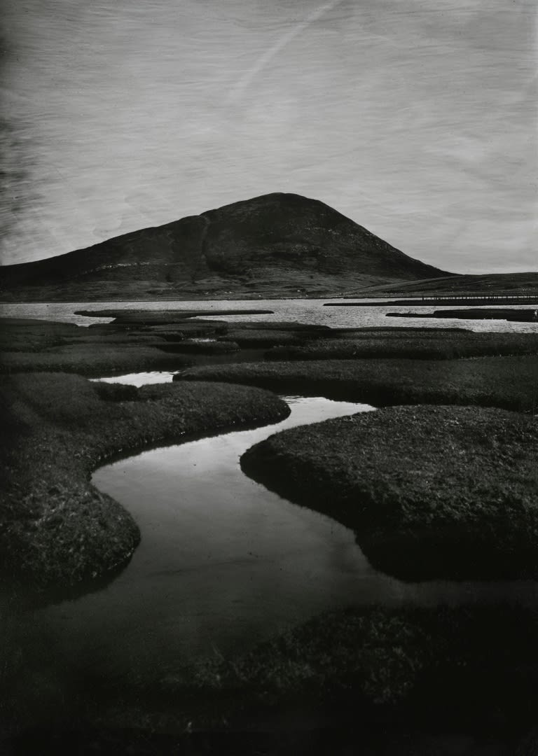 Alex Boyd,Toe Head, The Isle of Harris This image, made on the Isle of Harris in the Outer Hebrides shows the hill of Ceapabhal on the Toe Head peninsula., Big black and white landscape print, framed in original vintage frame from the Scottish castle, ava