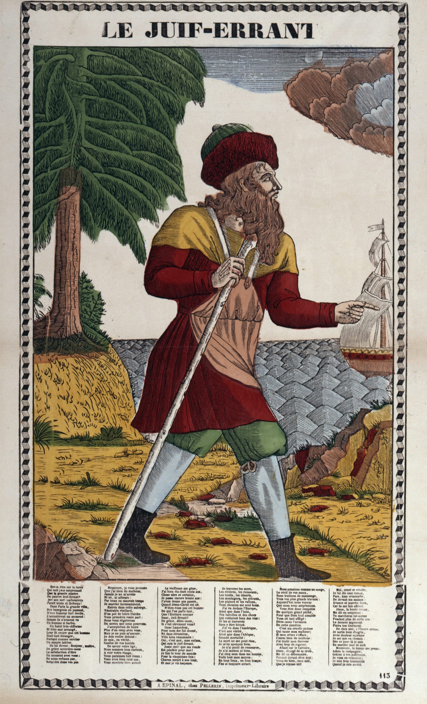 première image epinal le juif errant, 1826-1830 estampe 64 x 41,9 cm musée d'art et d'histoire du judaïsme, Paris