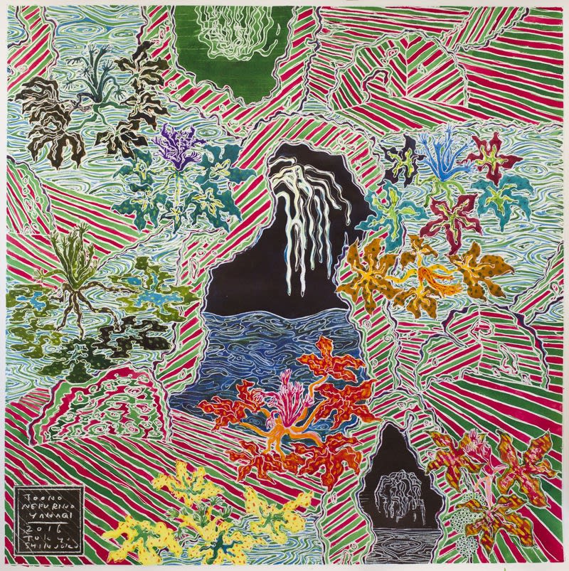 Masanori Handa toononefurino yanagi 2016 Watercolour and oil pastel on paper　110.3 x 109.8 cm