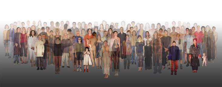 John Oswald, Crowd of Souls (version 7), 2001, lambda print from a series of unique variations, 122 x 289.5 cm, collection of the artist.