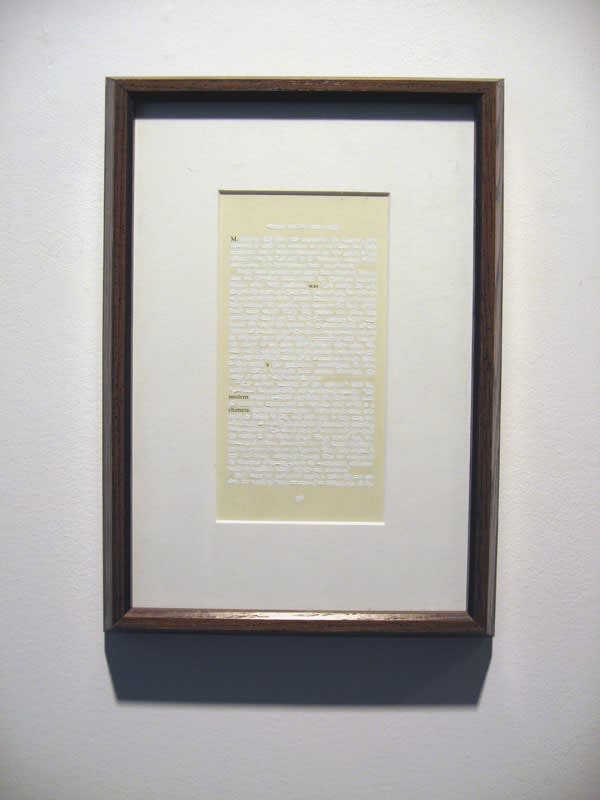 John Latour, M. was a modern chimera, 2005, printed text on acid-free paper with acrylic paint, 20,5 x 12,4 cm