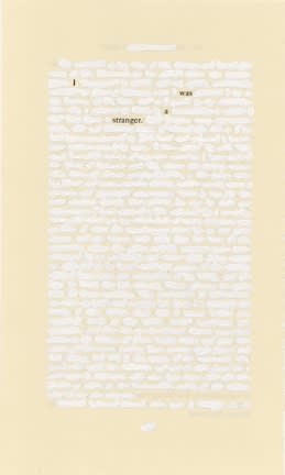 John Latour, I was a stranger, 2005, printed text on acid-free paper with acrylic paint, 20,5 x 12,4 cm, private collection