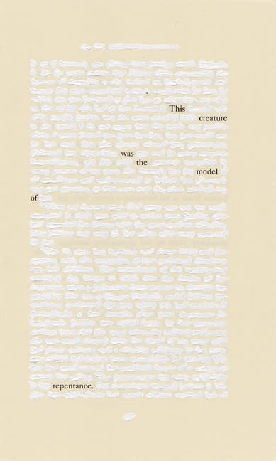 John Latour, This creature was the model of repentance, 2006, printed text on acid-free paper with acrylic paint, 20,5 x 12,4 cm