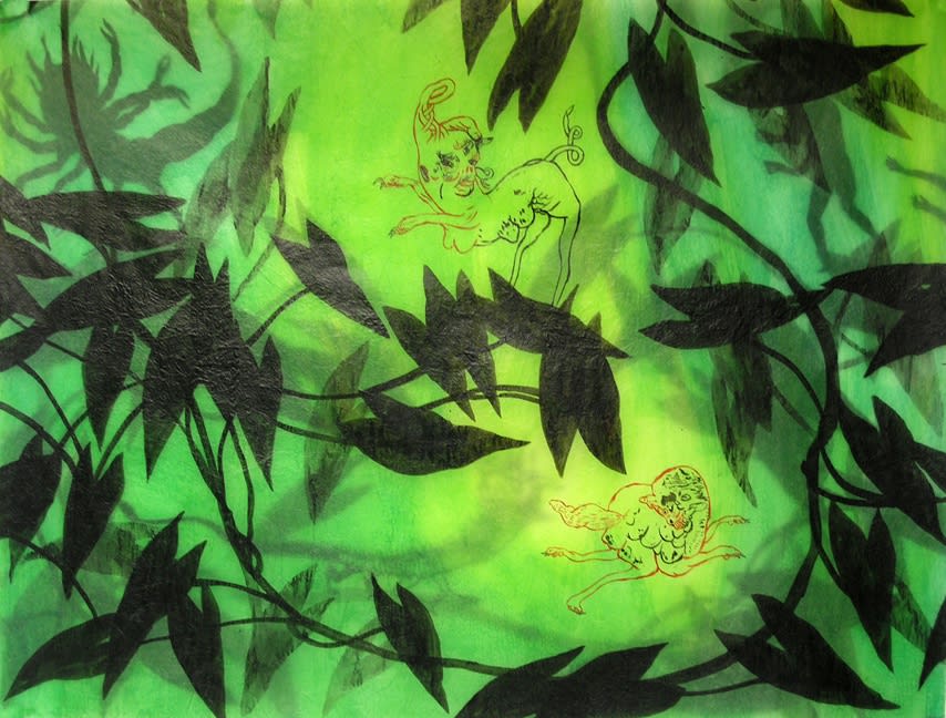 Ed Pien, The Garden: The Dragon and the Griffon, 2003 & 2005, encre sur double page de papier glassine, 86 x 117 cm