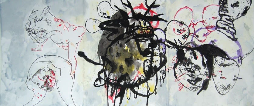 Ed Pien, Shaman Conjuring Spirits, 2005, ink and flashe on paper, 28 x 64 cm