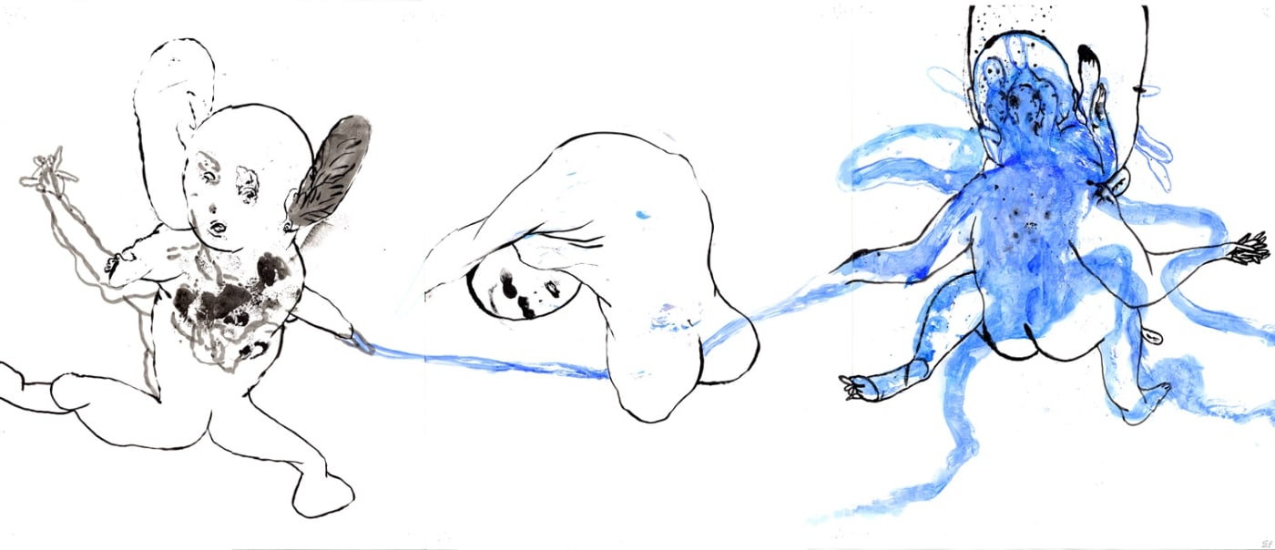 Ed Pien, Two Worlds Suite: We've caught one, 1999, encre et flashe sur papier, 28 x 64.5 cm