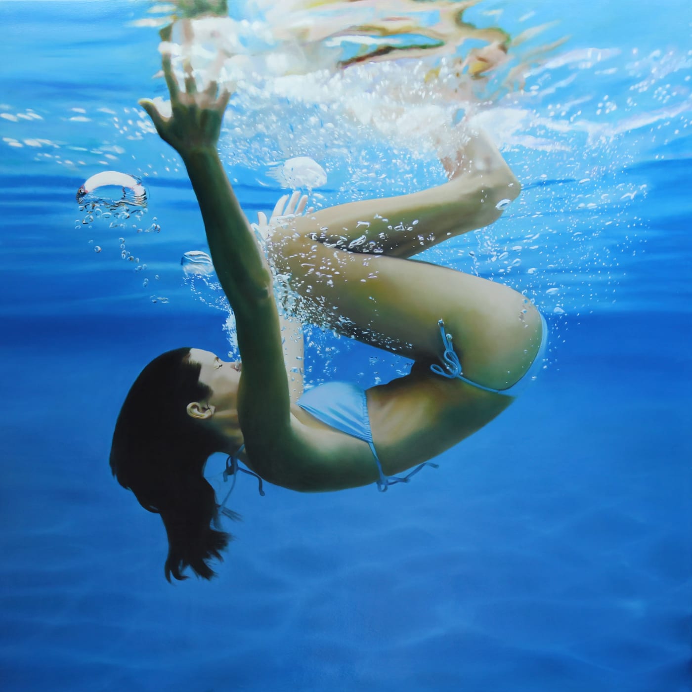 Matt Story "Blue Roll Reach" Oil on panel 122 x 122 cm