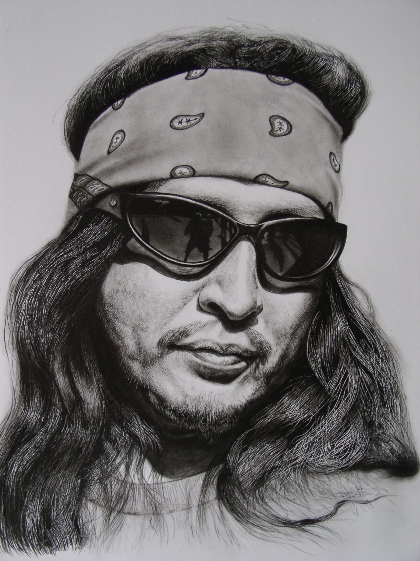 Andrew Tift "Hispanic Motorcycle Gang Member" Charcoal and carbon graphite on paper 58 x 48 cm