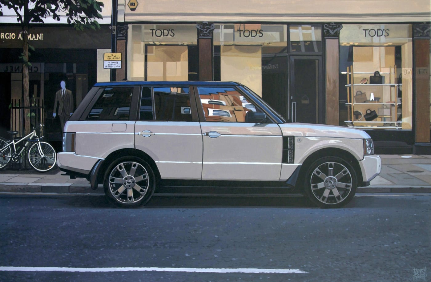 "Sloane Avenue/ Range Rover" Acrylic on canvas 30 x 46 cm