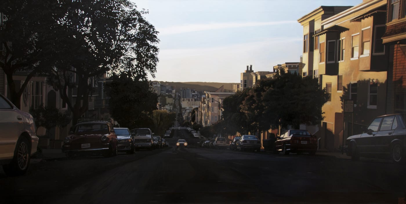 "Russian Hill/ Sunset" Acrylic on canvas 70 x 140 cm