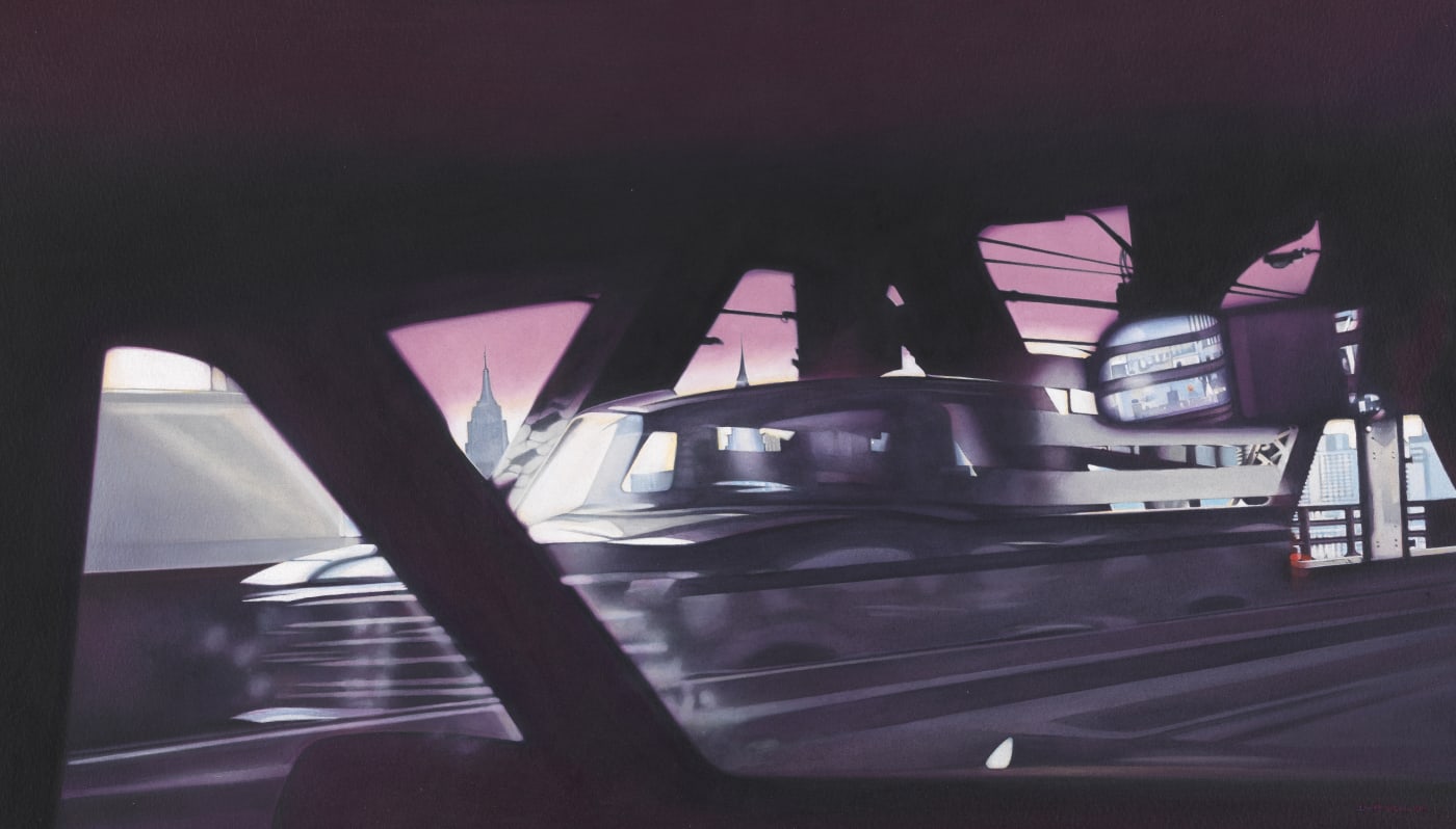Denis Ryan 'Crossing the East River, New York' Acrylic and watercolour 46 x 68 cm