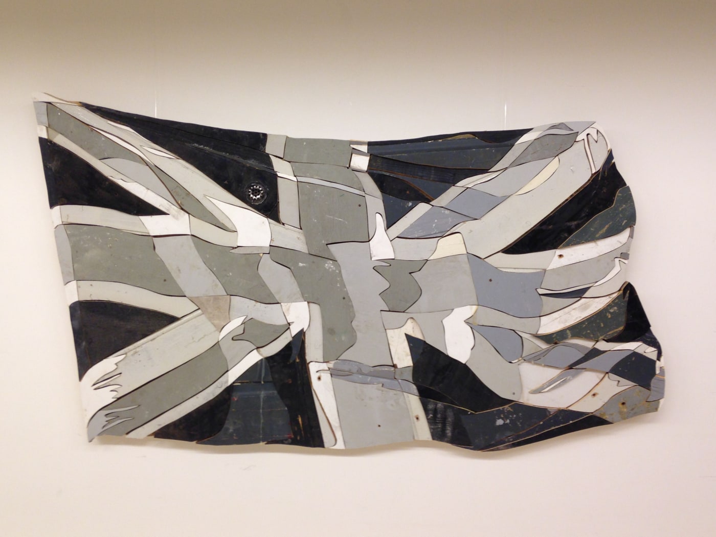 Diederick Kraaijeveld "Waving Flags 3 (Bleached-black and white) Sculpture/assemblage of originally coloured salvage wood 130 cm wide