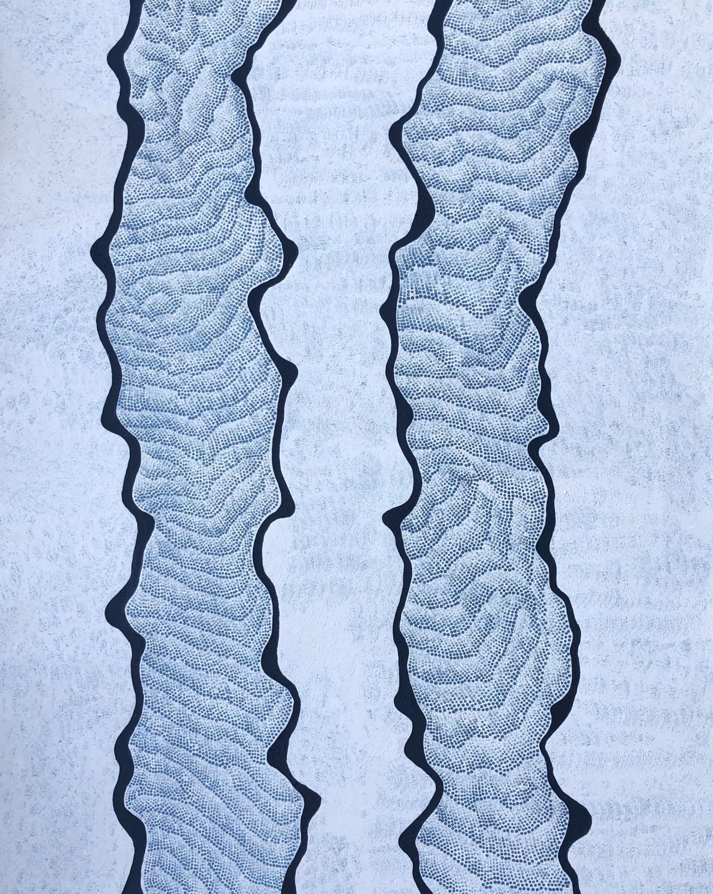 Damien Coulthard, Ararru and Mathari, 2018, ochre and acrylic on canvas, 106 x 130 cm, 41 3/4 x 51 1/8 in