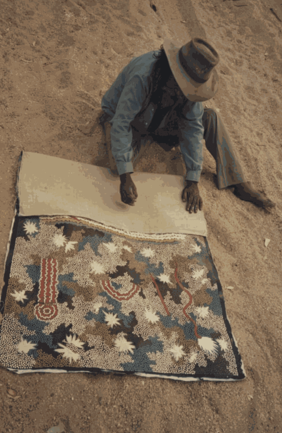 Clifford Possum painting in the Australian desert