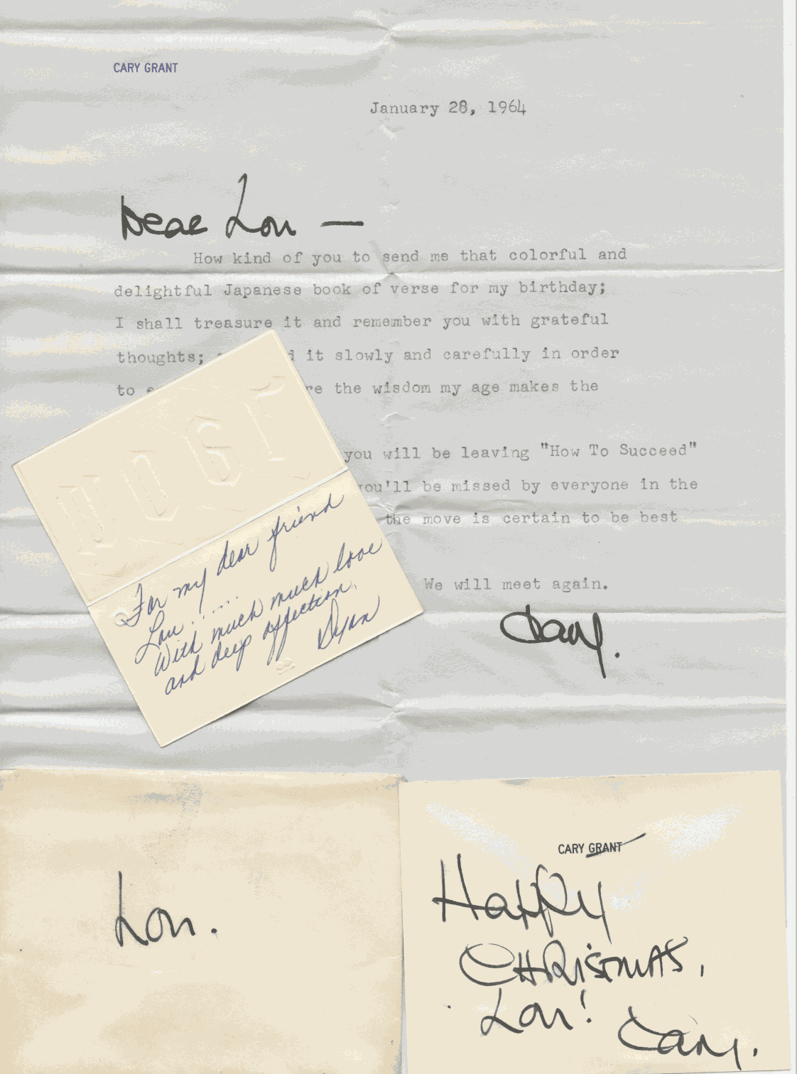 Letter from Cary Grant to LoU Zeldis, 1964