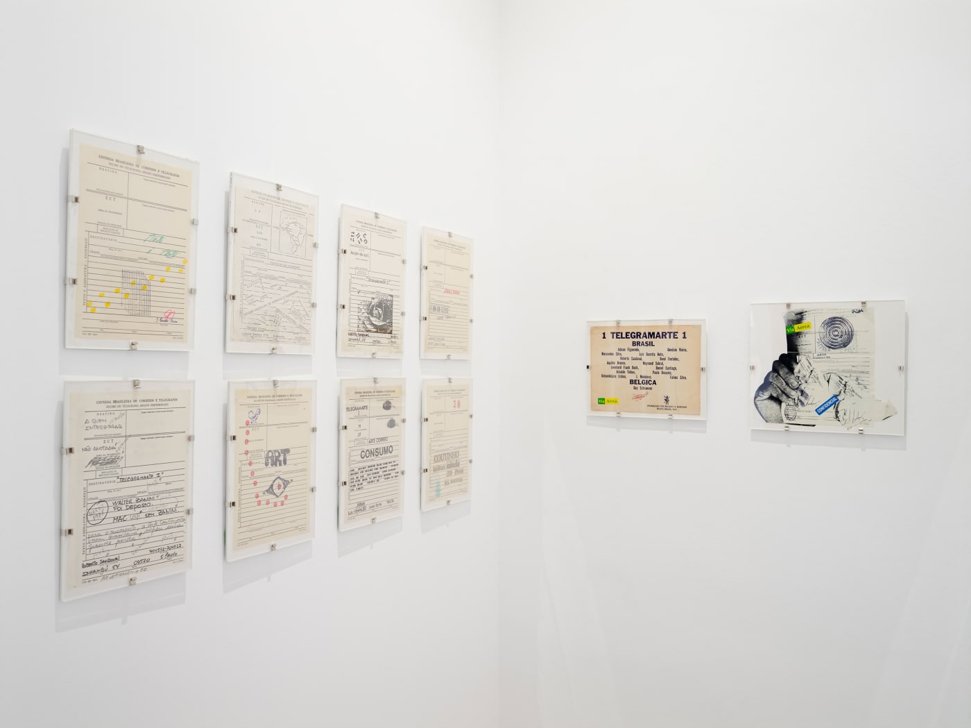 Paulo BRUSCKY 1949 - Telegramarte 1, 1978 17 loose sheets (photocopied, rubber stamped, fingerprints, ink, handwriting, collage), postal envelope 17.5 x 23 cm 1 of 50 (PAB001)
