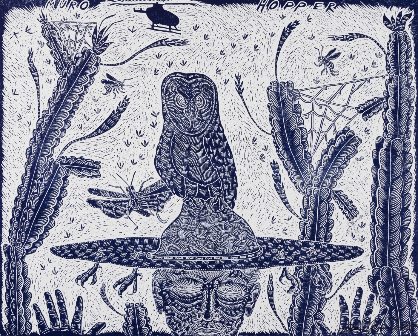 Artwork Image:  Richard Armendariz, Muro Hopper, 2020, pencil Woodblock print 24 x 30 in 61 x 76.2 cm 