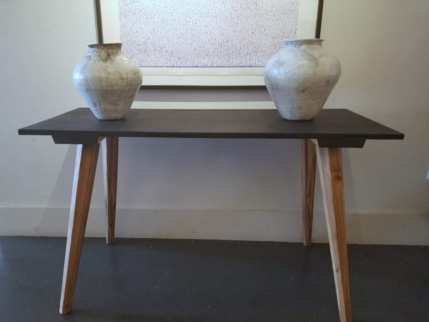 Artwork Image: Nate Cassie, Staked Work Table, 2021 Poplar, pine, and ash with milk paint and oil finish 23 x 52 x 30 in 58.4 x 132.1 x 76.2 cm (7367)