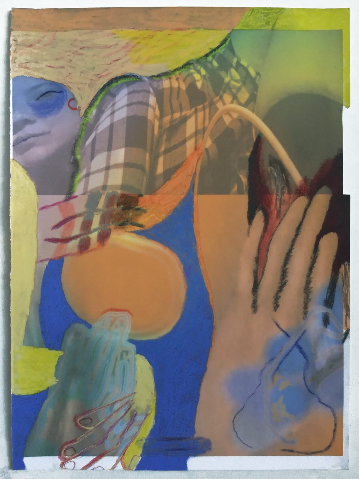 Gaby Collins-Fernandez One Plaid Eroticism, 2020 Crayons and digital photocollage on flocked paper 19 x 13.5 in 48.3 x 34.3 cm