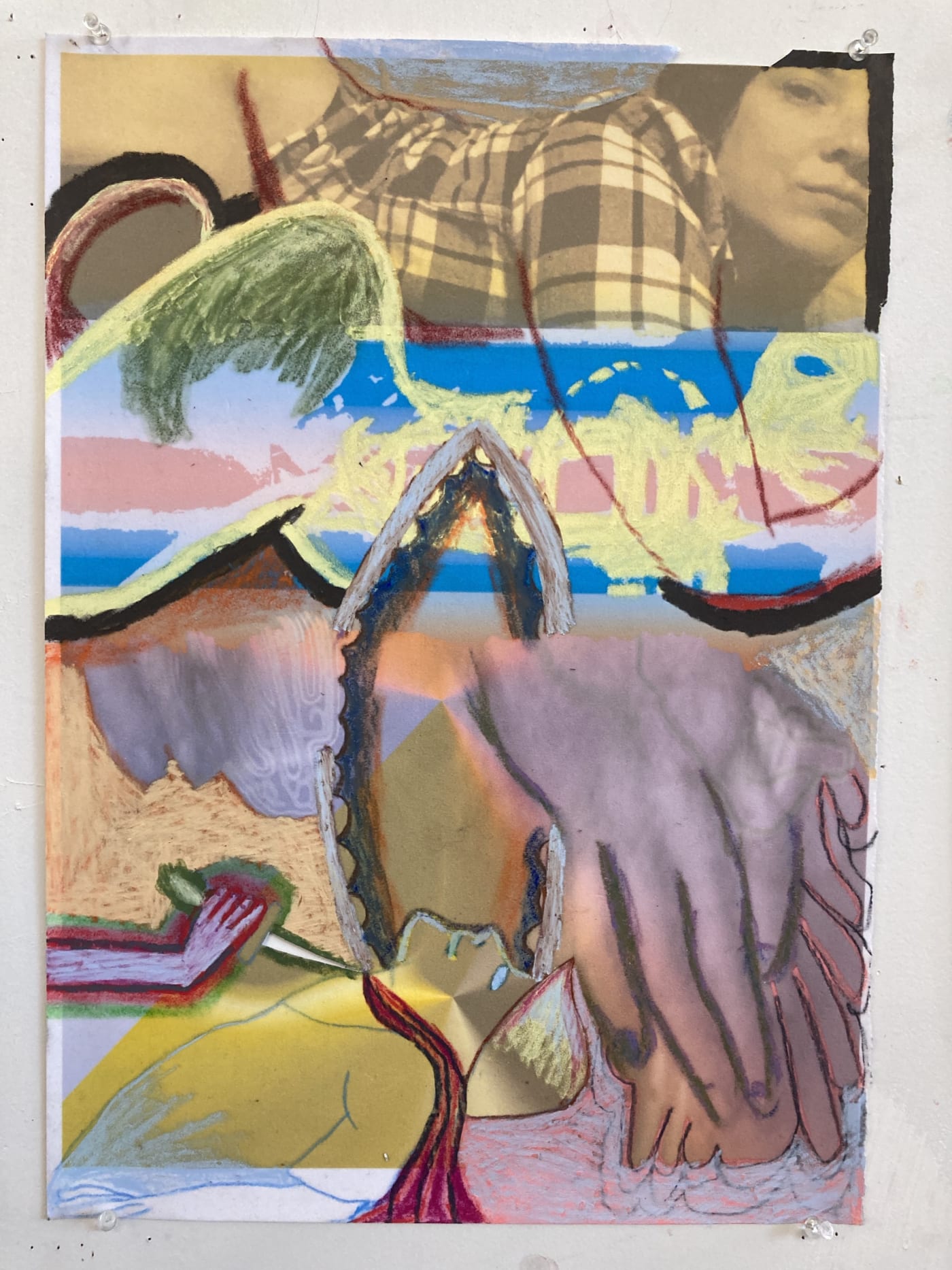 Gaby Collins-Fernandez Madonna del Parto Lucid Daydream, 2020 Crayons and digital photocollage on flocked paper 19 x 13.5 in 48.3 x 34.3 cm