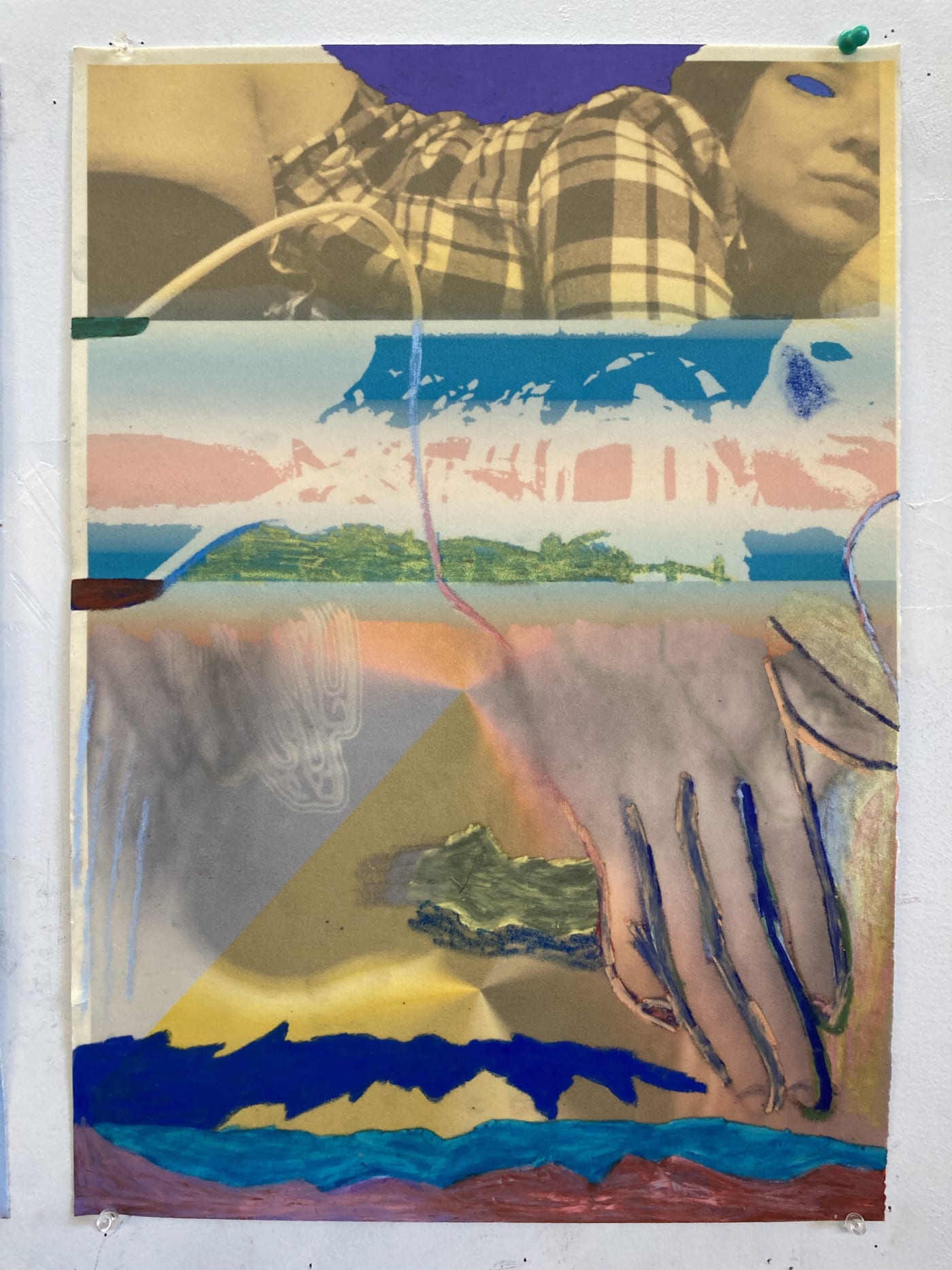 Gaby Collins-Fernandez Richter Scale Selfie, 2020 Crayons and digital photocollage on flocked paper 19 x 13.5 in 48.3 x 34.3 cm