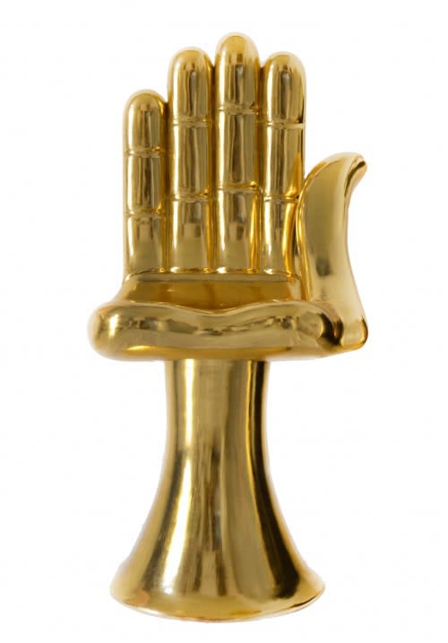 Pedro Friedeberg Akhenaton's Hand, 2016 Hand carved solid Mahogany wood and gold leaf 38.5 x 18.5 x 20 in 97.8 x 47 x 50.8 cm