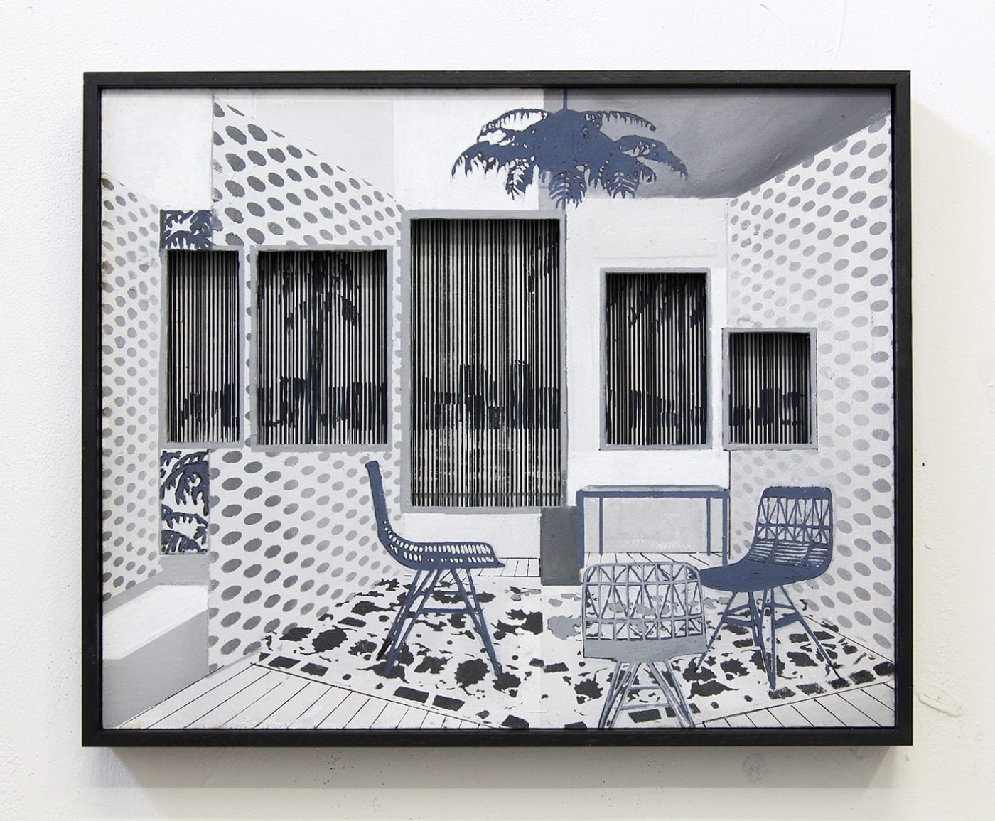INEZ DE BRAUW - PALM SUITE - 2019 - ACRYLIC PAINT AND PAPER ON WOOD, THREADS - 40 X 50 CM