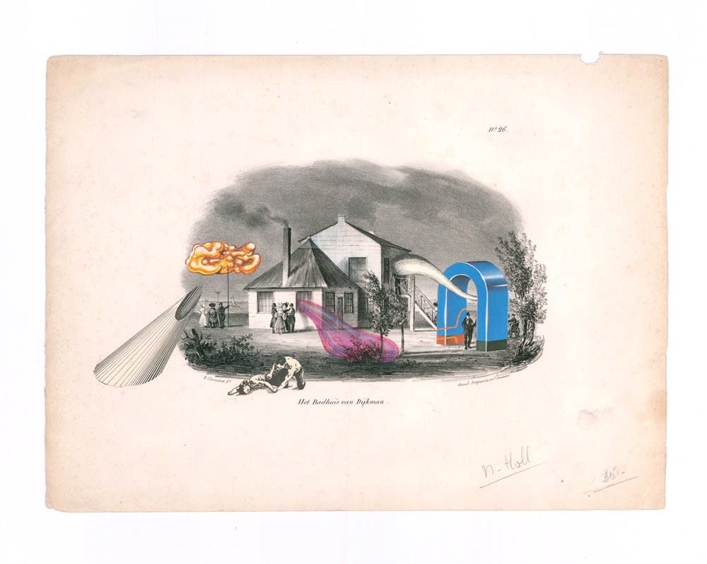 DANIEL HOROWITZ - THE MURDERED POET - 2016 - COLLAGE ON ANTIQUE ENGRAVING - 25 X 43 CM