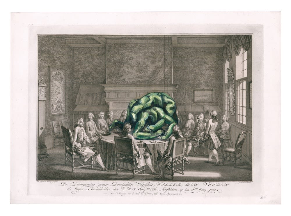 DANIEL HOROWITZ - BESTIARY - 2016 - OIL ON 18TH CENTURY ENGRAVING - 33 X 48 CM