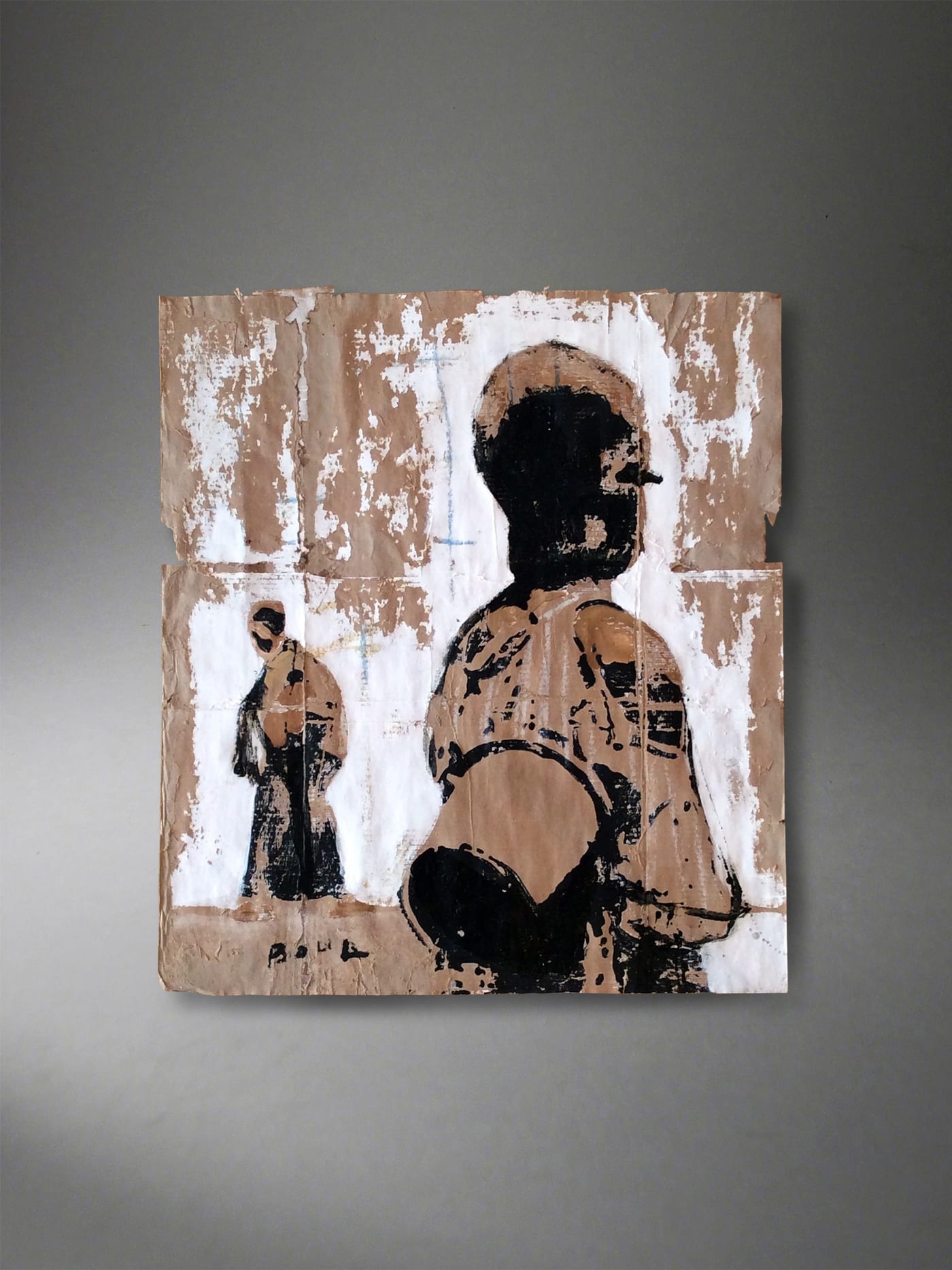 Untitled By Armand Boua, Ivory Coast Signed and dated on the reverse Tar and acrylic on cardboard