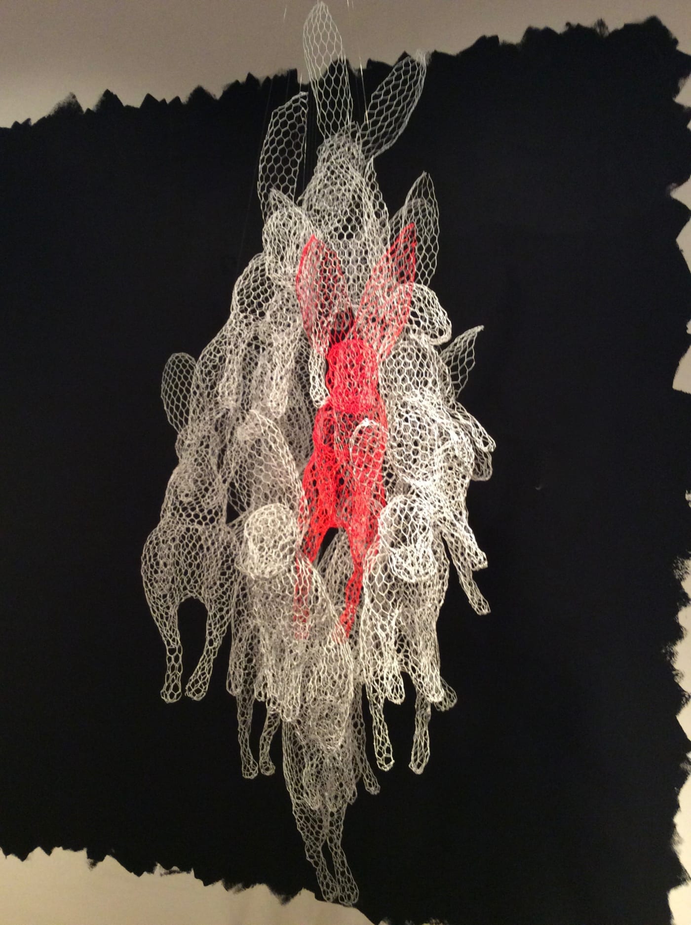 Still Life With Hares, 2017 Hand-formed sculpture in wire, painted finish in white and deep orange