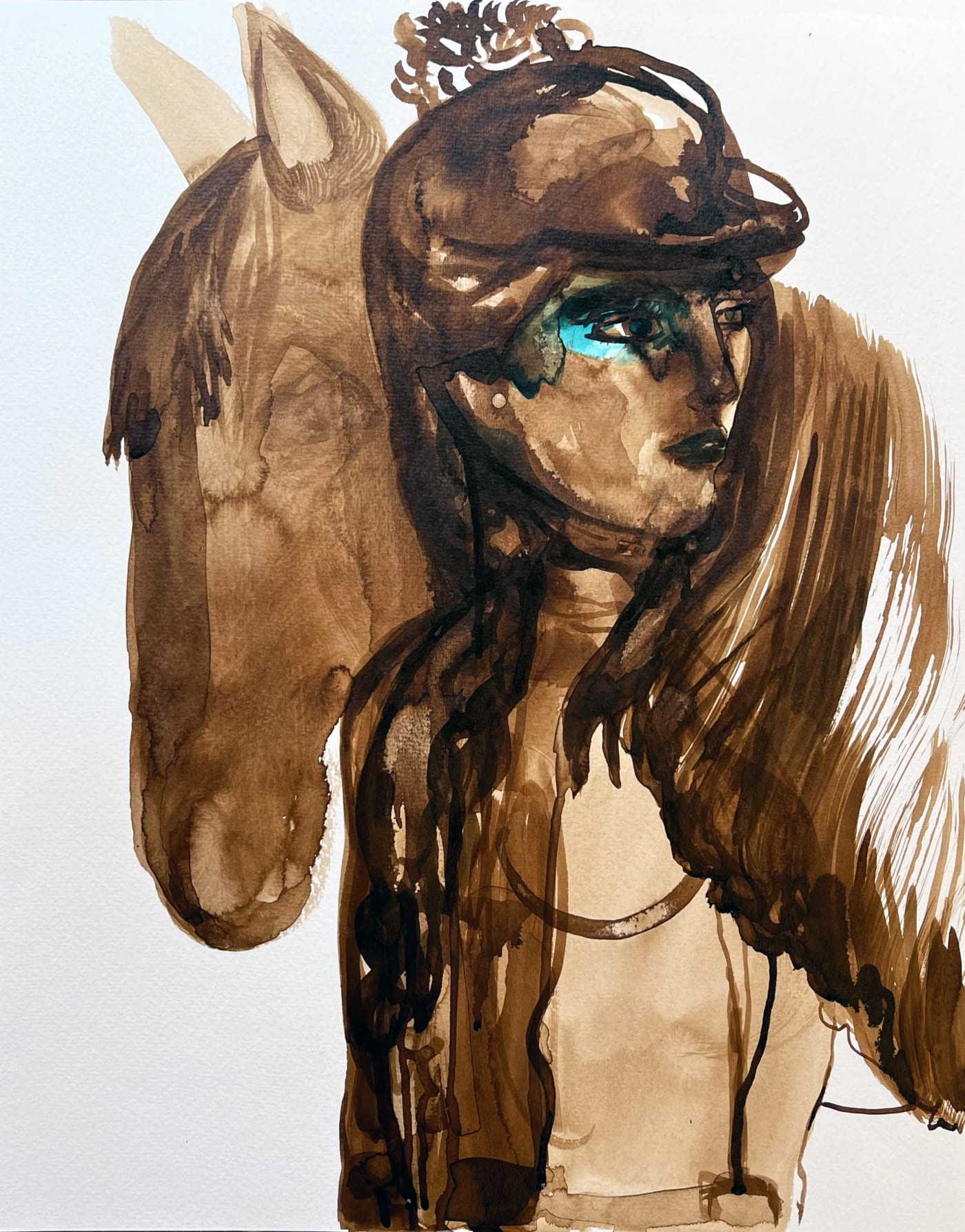 Blue Eye Girl, 2023 Acrylic ink on paper 20 x 16 inches